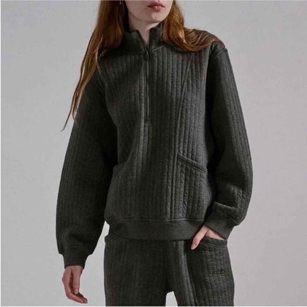 Lunya Restore Double Knit Half Zip Pullover XS/S Mercurial Grey Heather NWT $228 - Picture 3 of 7
